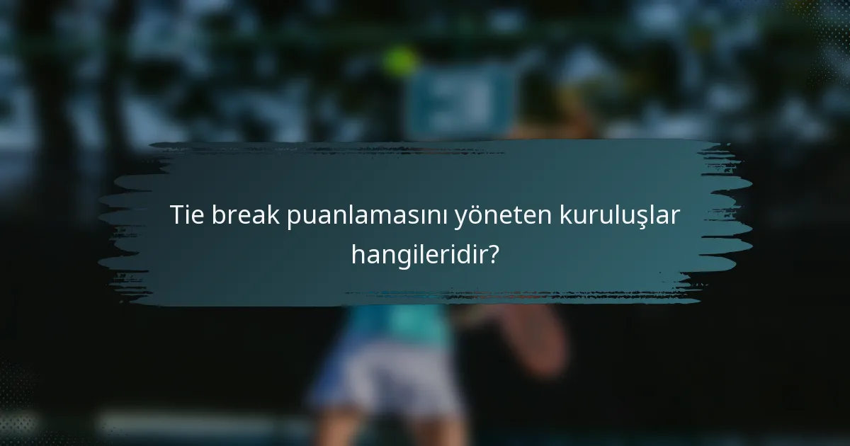 Tie break puanlamasını yöneten kuruluşlar hangileridir?